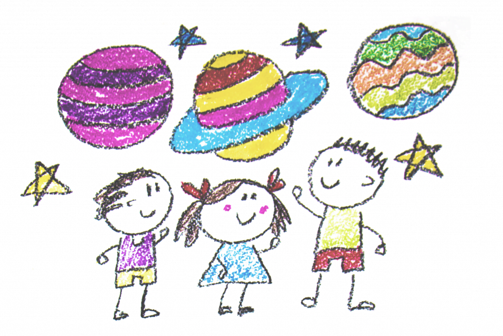 drawing of three children